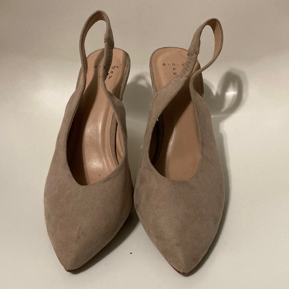 Tan pointed 2 inch heels that match any outfit for any occasion